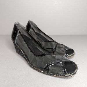 SESTO MEUCCI Cuoio Naturale, Black Open Toe Wedge Sandal